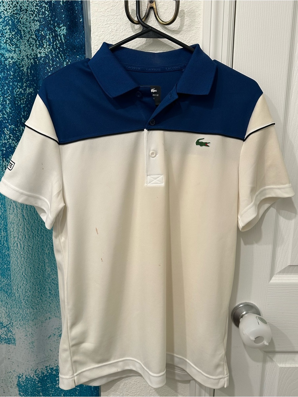 #07 Lacoste Blue and White Two-Tone Polo Shirt